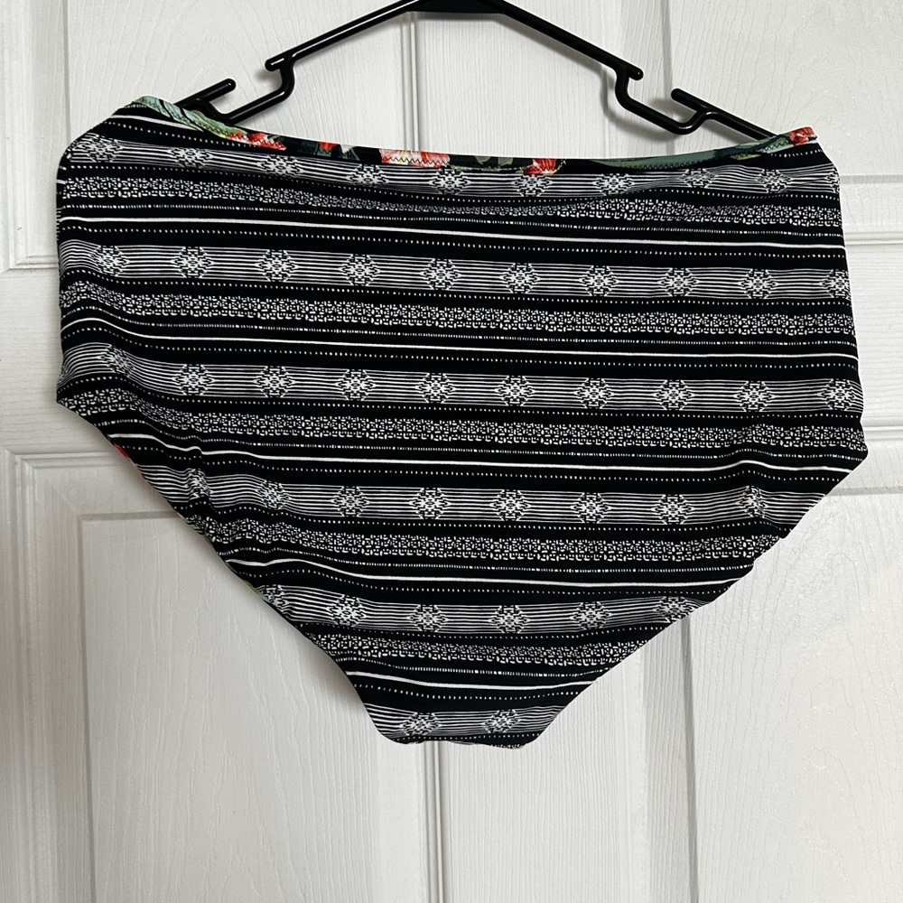 Black and White Striped High-Waisted Bikini Bottom